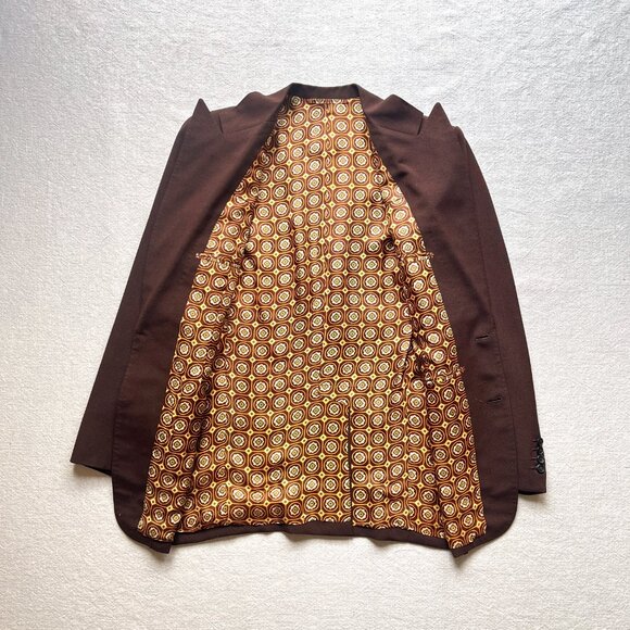 Vintage 70s Men's Hand Tailored Dark Brown Gabardine 2 Piece Suit 38S x 29W - Picture 4 of 7